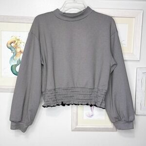 URBAN Romantics Black & White Stripe Cropped Balloon Sleeve Top Size Medium